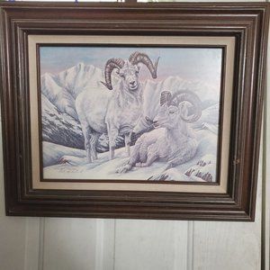 Art Dahl Sheep Pattie Lindstrand Sketch Print Signed Framed Rare  Alaska 22"X18"